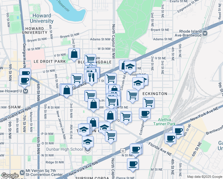 map of restaurants, bars, coffee shops, grocery stores, and more near 101 Independence Avenue Southeast in Washington