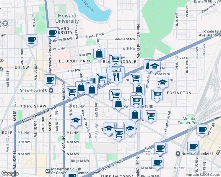 map of restaurants, bars, coffee shops, grocery stores, and more near 101 Independence Avenue Southeast in Washington