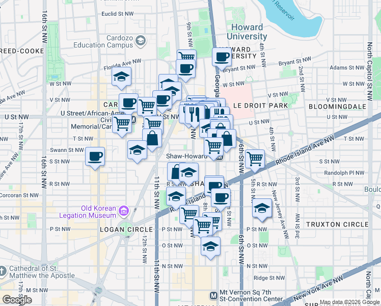 map of restaurants, bars, coffee shops, grocery stores, and more near 101 Independence Avenue Southeast in Washington