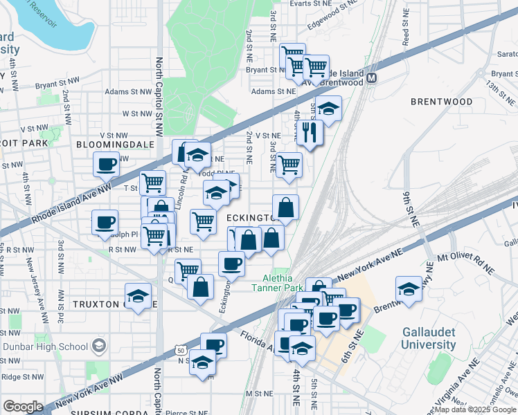 map of restaurants, bars, coffee shops, grocery stores, and more near 101 Independence Avenue Southeast in Washington