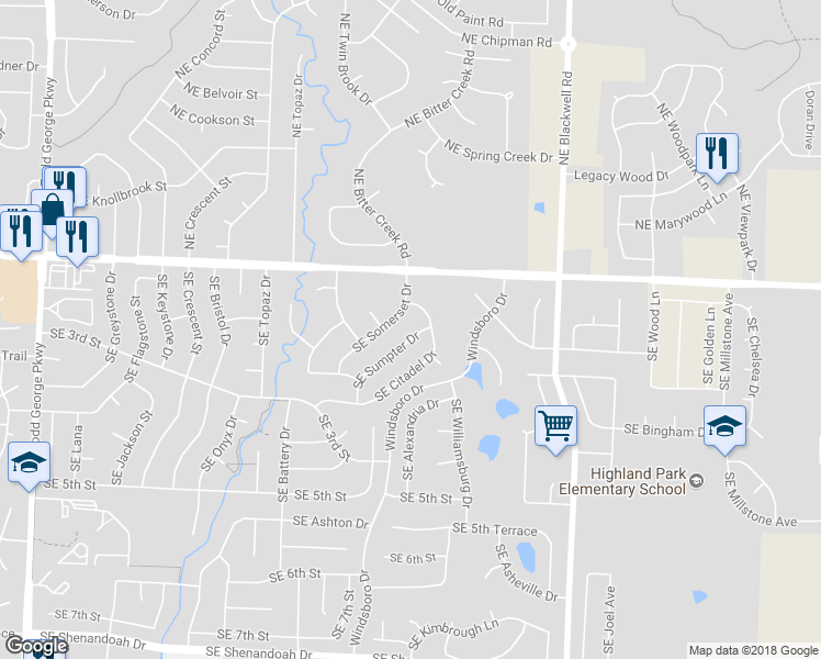 map of restaurants, bars, coffee shops, grocery stores, and more near 208 Southeast Sumpter Drive in Lee's Summit