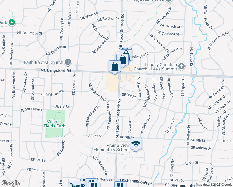 map of restaurants, bars, coffee shops, grocery stores, and more near 200 SE Brownfield Dr in Lee's Summit