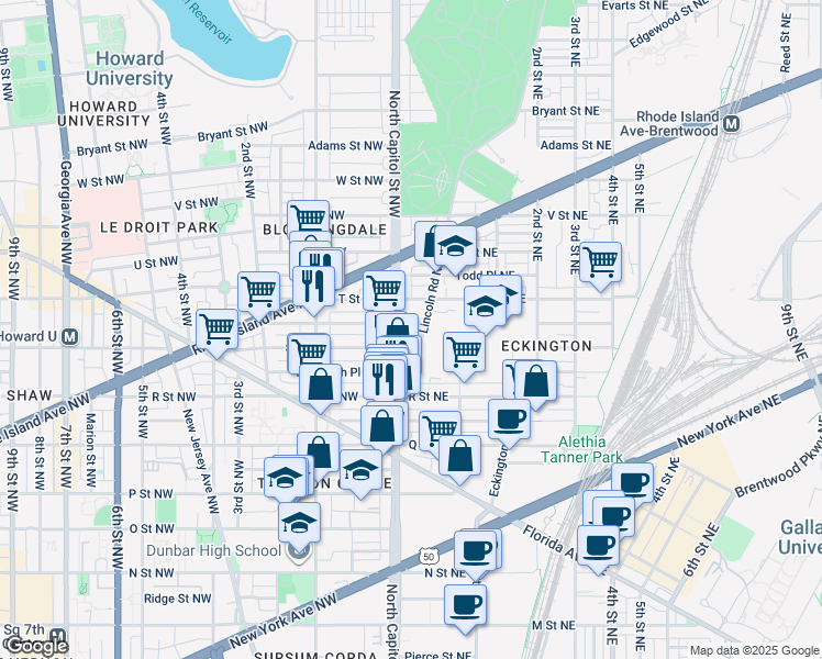 map of restaurants, bars, coffee shops, grocery stores, and more near 15 Seaton Place Northeast in Washington