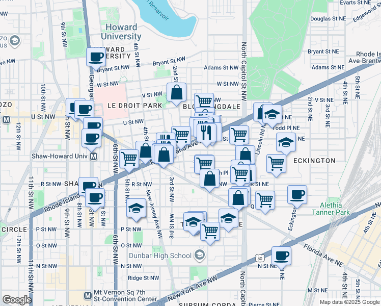 map of restaurants, bars, coffee shops, grocery stores, and more near 142 Seaton Place Northwest in Washington
