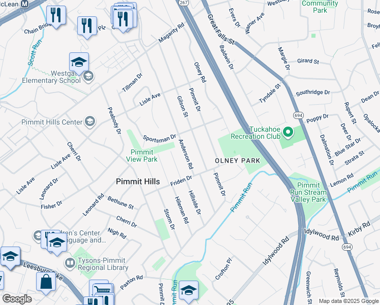 map of restaurants, bars, coffee shops, grocery stores, and more near 1903 Anderson Road in Falls Church