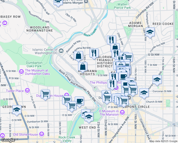 map of restaurants, bars, coffee shops, grocery stores, and more near 2330 Bancroft Place Northwest in Washington