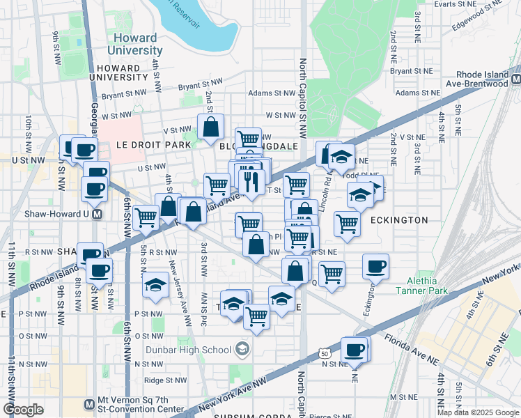 map of restaurants, bars, coffee shops, grocery stores, and more near 101 Independence Avenue Southeast in Washington