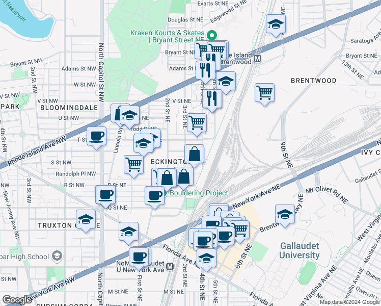 map of restaurants, bars, coffee shops, grocery stores, and more near 101 Independence Avenue Southeast in Washington