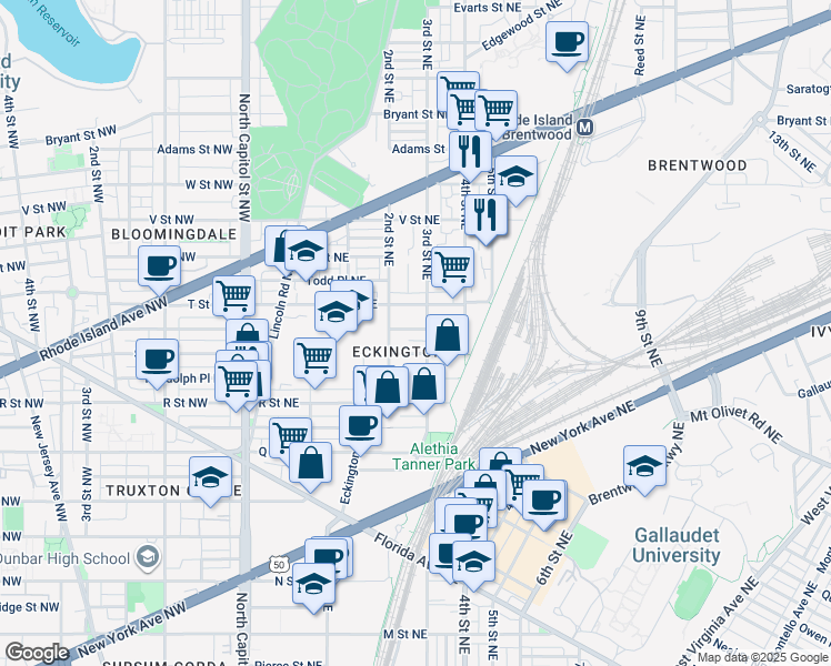 map of restaurants, bars, coffee shops, grocery stores, and more near 101 Independence Avenue Southeast in Washington