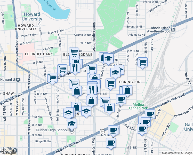 map of restaurants, bars, coffee shops, grocery stores, and more near 101 Independence Avenue Southeast in Washington