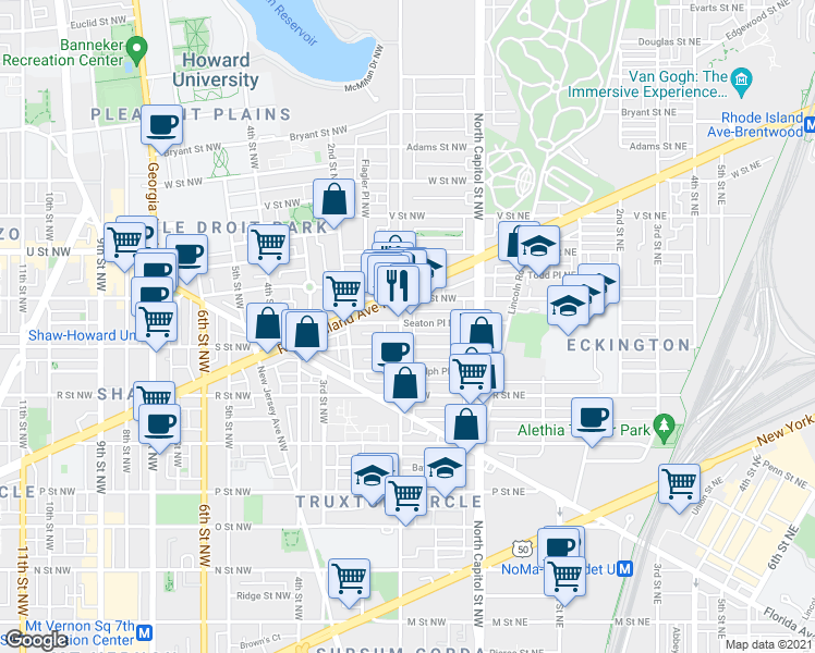 map of restaurants, bars, coffee shops, grocery stores, and more near 101 Independence Avenue Southeast in Washington