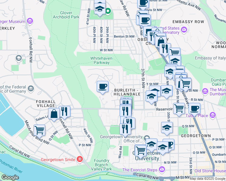 map of restaurants, bars, coffee shops, grocery stores, and more near 1050 Independence Avenue Southwest in Washington