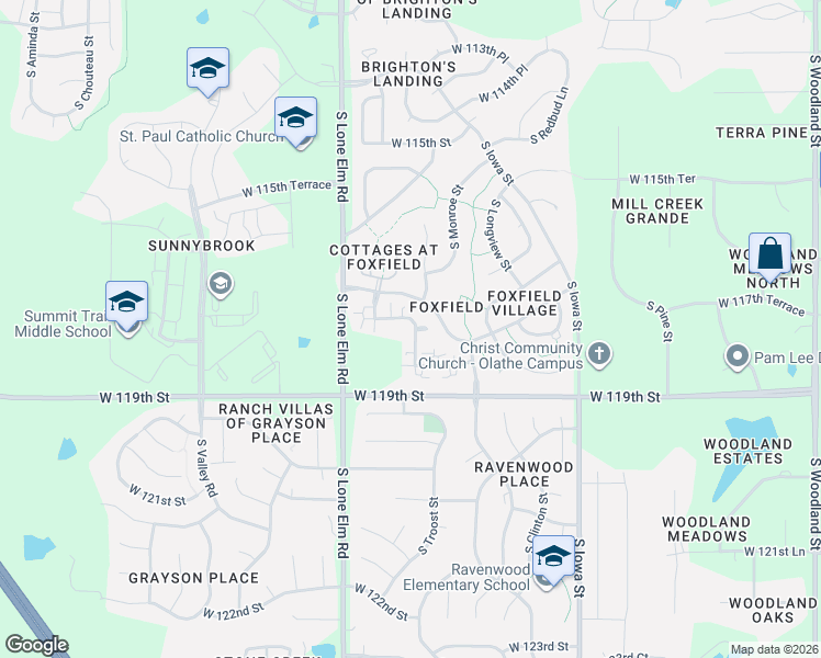 map of restaurants, bars, coffee shops, grocery stores, and more near 11748 South Marion Street in Olathe