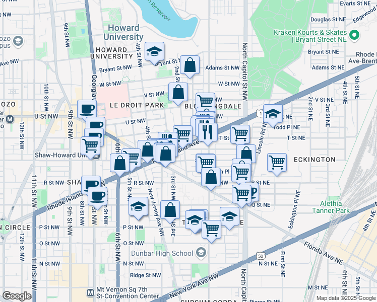 map of restaurants, bars, coffee shops, grocery stores, and more near 150 Seaton Place Northwest in Washington