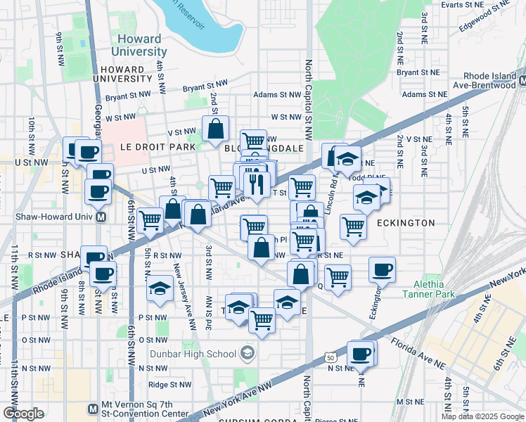 map of restaurants, bars, coffee shops, grocery stores, and more near 101 Independence Avenue Southeast in Washington