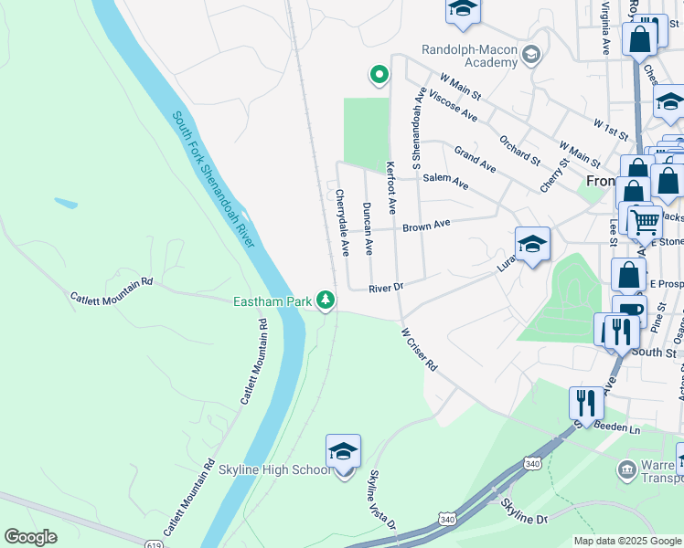 map of restaurants, bars, coffee shops, grocery stores, and more near 458 Cherrydale Avenue in Front Royal