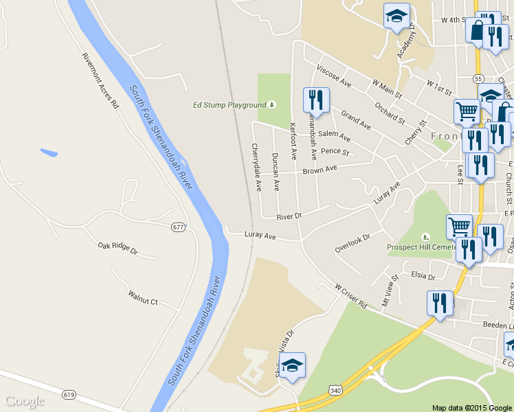 map of restaurants, bars, coffee shops, grocery stores, and more near 458 Cherrydale Avenue in Front Royal