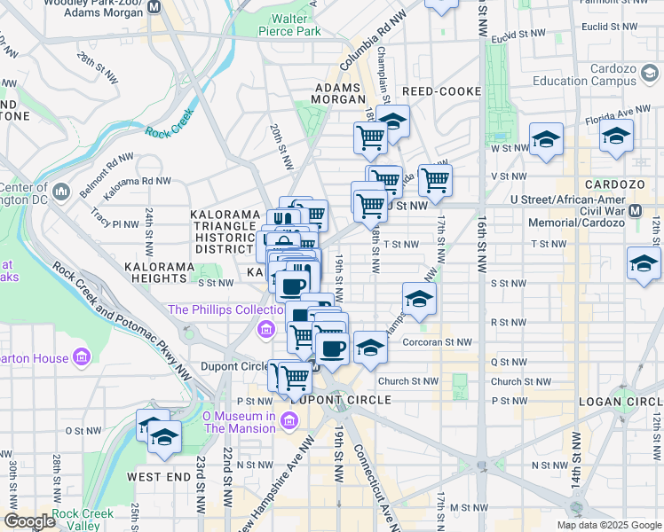 map of restaurants, bars, coffee shops, grocery stores, and more near 1816 19th Street Northwest in Washington