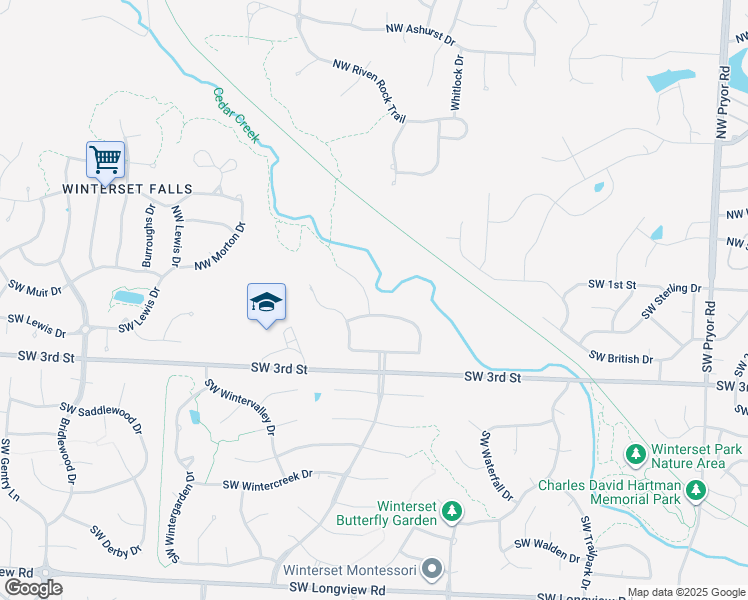 map of restaurants, bars, coffee shops, grocery stores, and more near 117 Southwest Winterpark Lane in Lee's Summit