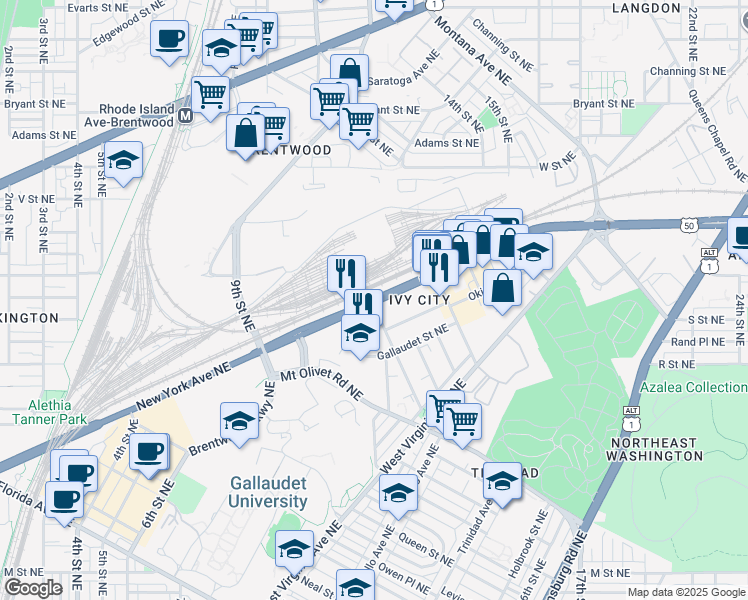 map of restaurants, bars, coffee shops, grocery stores, and more near in Washington