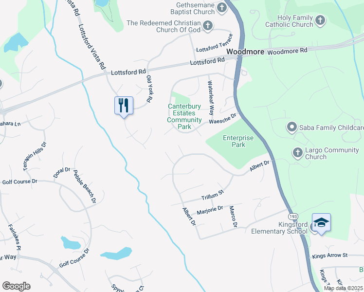 map of restaurants, bars, coffee shops, grocery stores, and more near 1805 Albert Court in Bowie