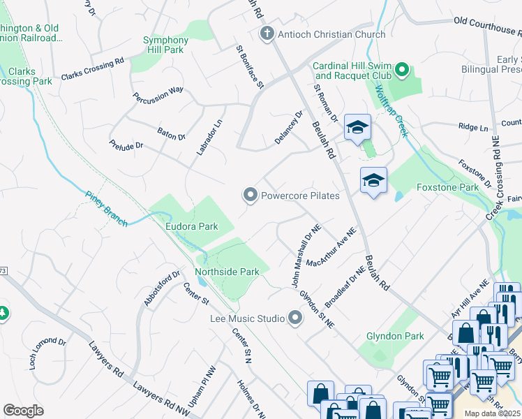 map of restaurants, bars, coffee shops, grocery stores, and more near 9455 Brenner Court in Vienna