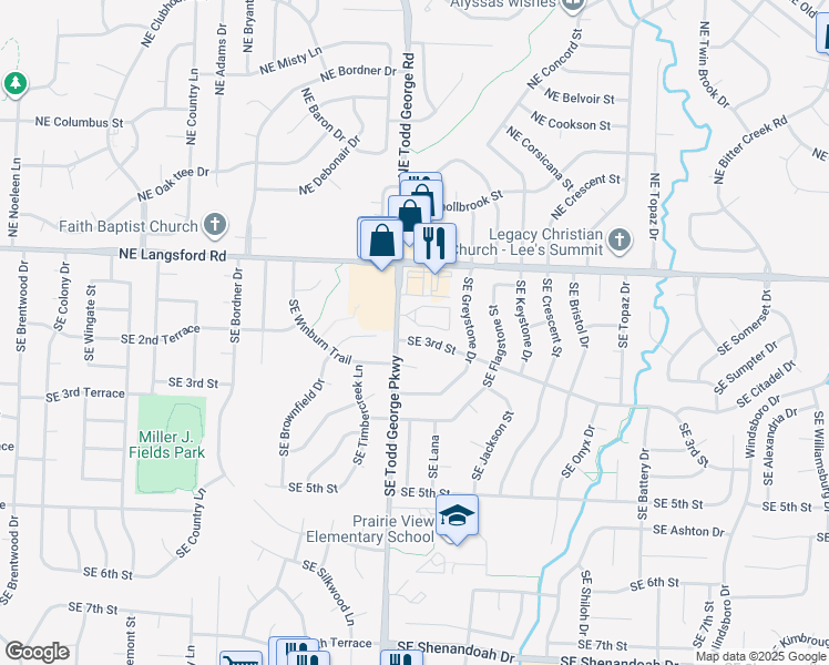 map of restaurants, bars, coffee shops, grocery stores, and more near 1809 Southeast 3rd Street in Lee's Summit