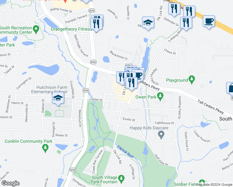 map of restaurants, bars, coffee shops, grocery stores, and more near 43020 Beachall Street in Chantilly