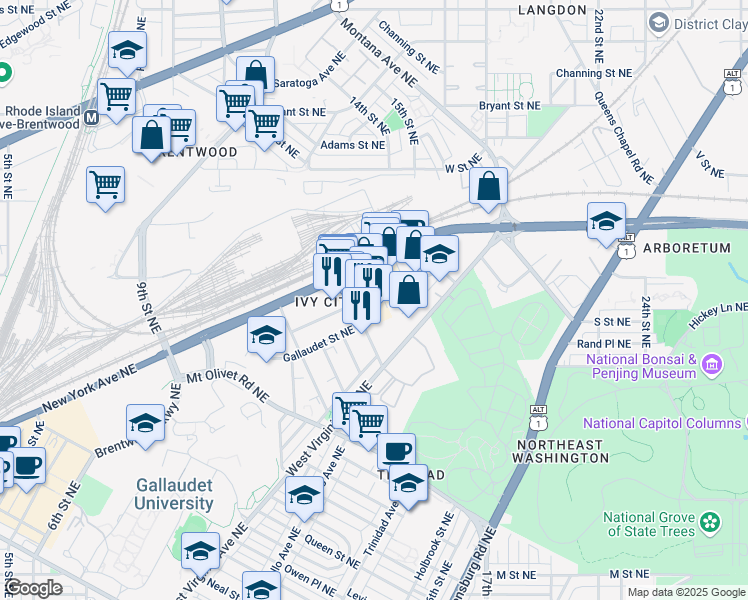 map of restaurants, bars, coffee shops, grocery stores, and more near 101 Independence Avenue Southeast in Washington