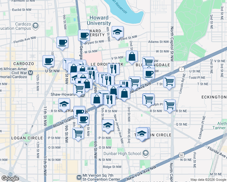 map of restaurants, bars, coffee shops, grocery stores, and more near 101 Independence Avenue Southeast in Washington