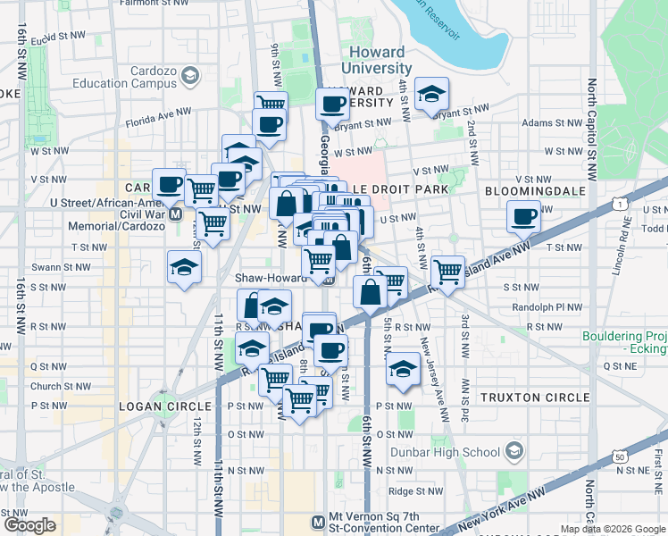map of restaurants, bars, coffee shops, grocery stores, and more near 101 Independence Avenue Southeast in Washington