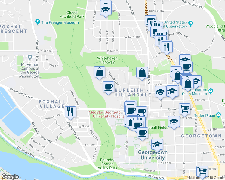 map of restaurants, bars, coffee shops, grocery stores, and more near 4018 Chancery Court Northwest in Washington