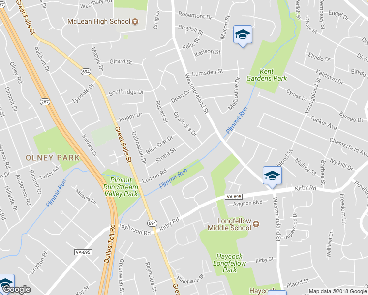 map of restaurants, bars, coffee shops, grocery stores, and more near 6841 Strata Street in McLean