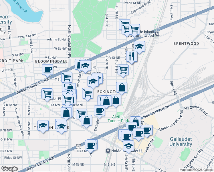 map of restaurants, bars, coffee shops, grocery stores, and more near 101 Independence Avenue Southeast in Washington