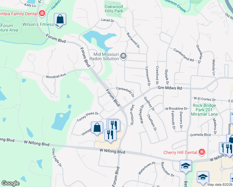 map of restaurants, bars, coffee shops, grocery stores, and more near 3401-3499 Forum Boulevard in Columbia