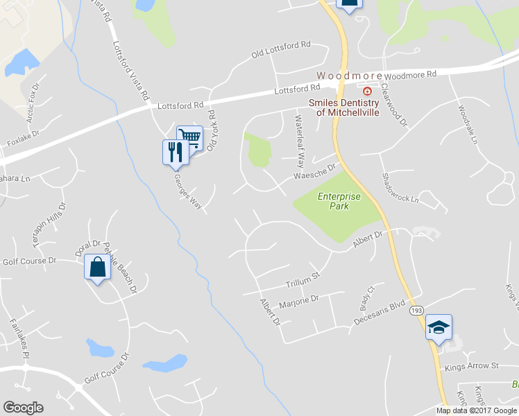 map of restaurants, bars, coffee shops, grocery stores, and more near 1805 Albert Court in Bowie