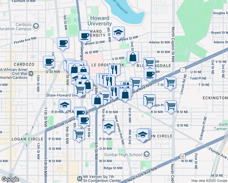 map of restaurants, bars, coffee shops, grocery stores, and more near 1814 4th Street Northwest in Washington