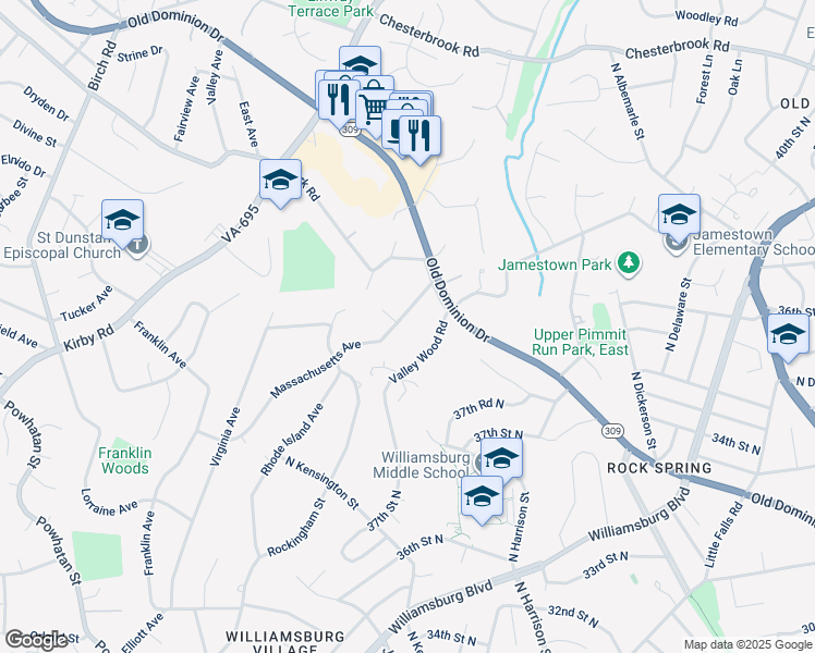 map of restaurants, bars, coffee shops, grocery stores, and more near 1853 Massachusetts Avenue in McLean