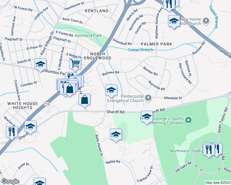 map of restaurants, bars, coffee shops, grocery stores, and more near 1779 Dutch Village Drive in Hyattsville