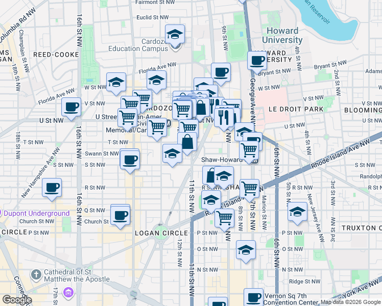 map of restaurants, bars, coffee shops, grocery stores, and more near 101 Independence Avenue Southeast in Washington