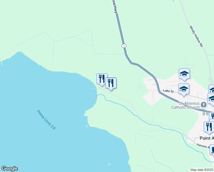 map of restaurants, bars, coffee shops, grocery stores, and more near 810 Port Road in Point Arena