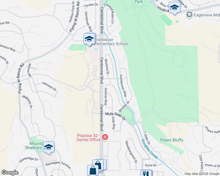 map of restaurants, bars, coffee shops, grocery stores, and more near 5750 Coachwood Trail in Colorado Springs