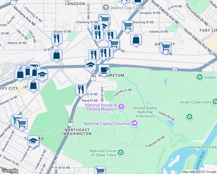 map of restaurants, bars, coffee shops, grocery stores, and more near 101 Independence Avenue Southeast in Washington