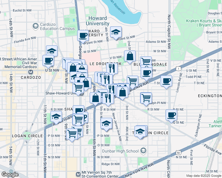 map of restaurants, bars, coffee shops, grocery stores, and more near 101 Independence Avenue Southeast in Washington
