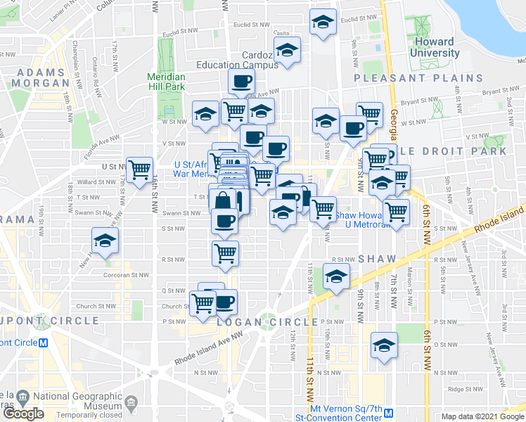 map of restaurants, bars, coffee shops, grocery stores, and more near 101 Independence Avenue Southeast in Washington