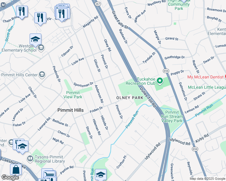 map of restaurants, bars, coffee shops, grocery stores, and more near 1838 Pimmit Drive in Falls Church