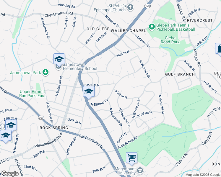 map of restaurants, bars, coffee shops, grocery stores, and more near 4671 North Dittmar Road in Arlington