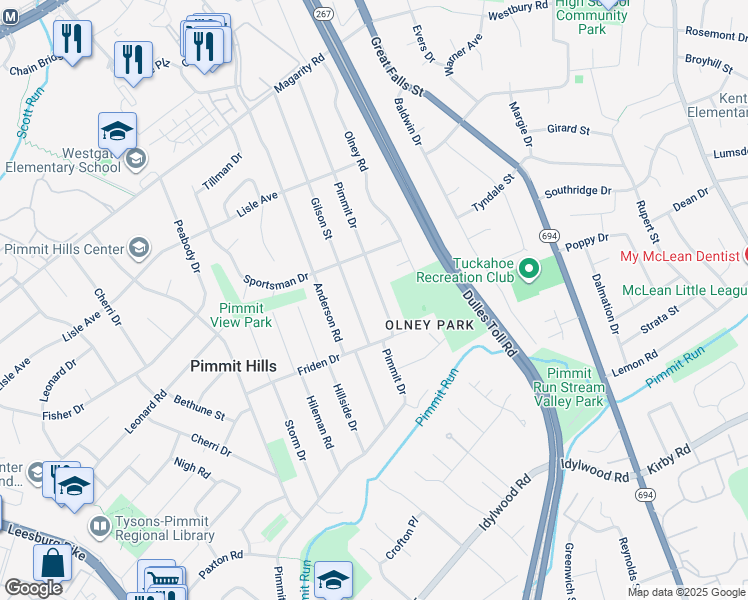 map of restaurants, bars, coffee shops, grocery stores, and more near 1838 Pimmit Drive in Falls Church