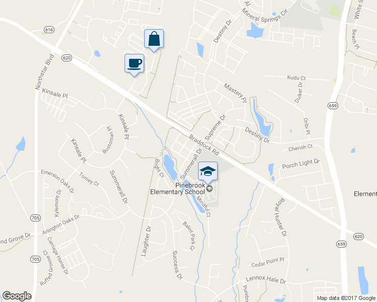 map of restaurants, bars, coffee shops, grocery stores, and more near 25409 Elm Terrace in Aldie
