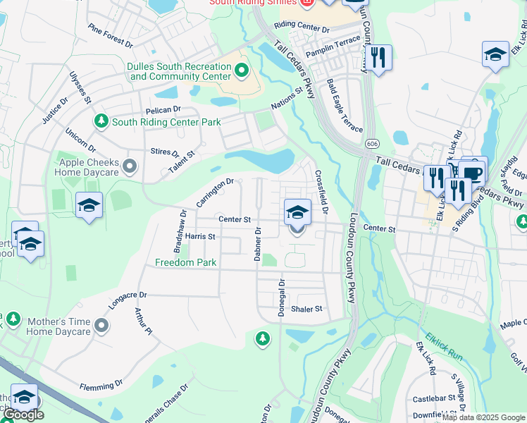 map of restaurants, bars, coffee shops, grocery stores, and more near 25372 McIntyre Square in Chantilly